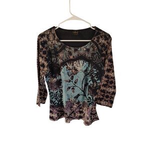 Katina Marie Women's Large Y2K Black Artistic Design Long Sleeve T-Shirt